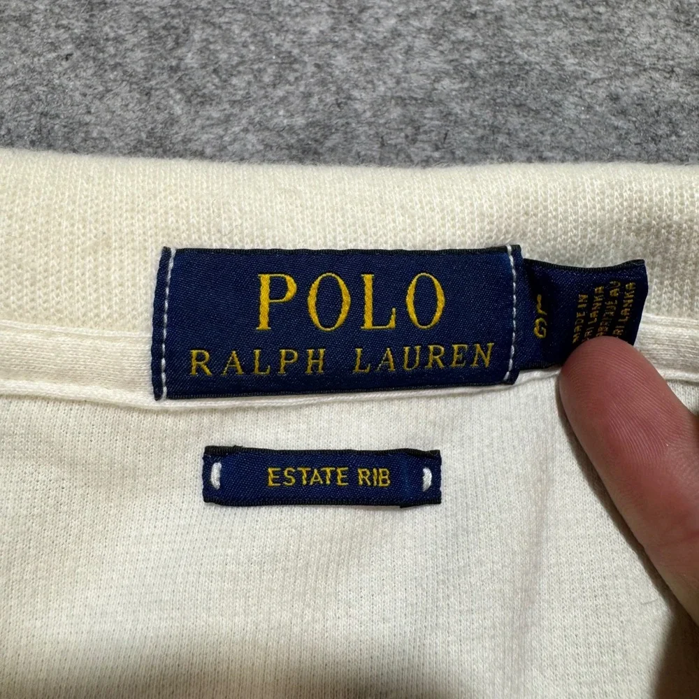 Polo Ralph Lauren Mens Estate Rib Quarter Zip Pullover Cream Off White Large